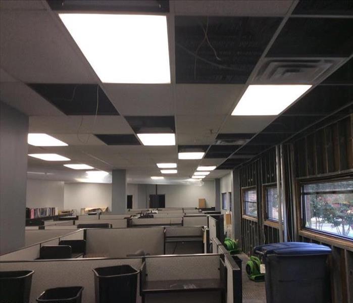 damage cubicles and missing ceiling tiles 